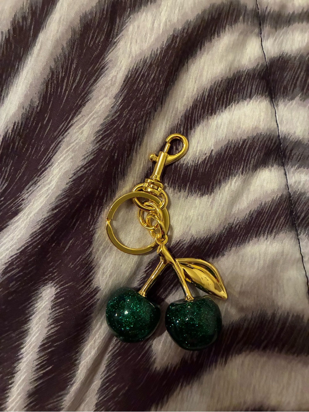 Cherry Keychain with Dark Green Glitter Cherry